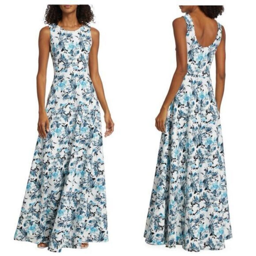 Chiara Boni La Petite Robe Womens Cardi Printed Sleeveless Gown Blue Size 10